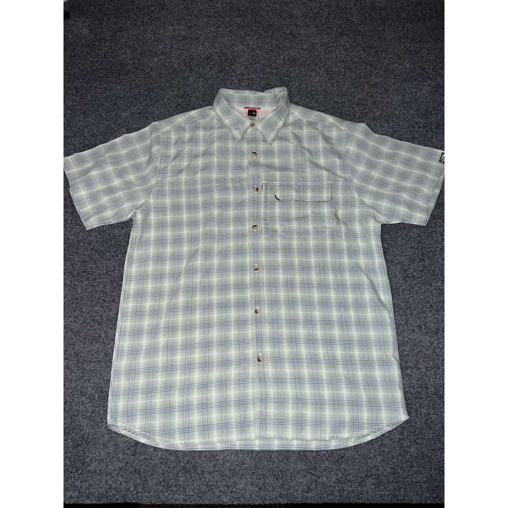The North Face Mens Large Green Plaid Short Sleeve Button Down Hiking Shirt